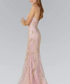 Elizabeth K - GL2089 Beaded Strapless Tulle Trumpet Gown