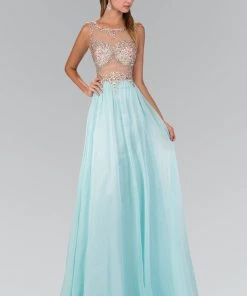 Long Dresses Elizabeth K - GL2093 Sheer Crystal-Crusted A-Line Gown