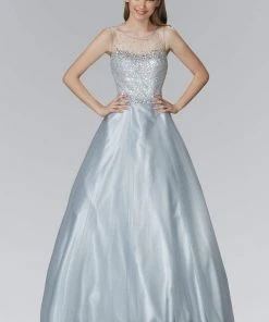 Elizabeth K - GL2111 Embellished Sheer Bodice And Back Tulle Gown