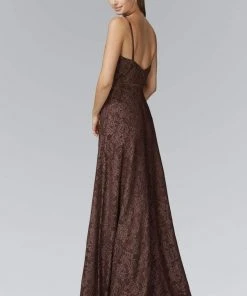 Elizabeth K - GL2170 Lace Embellished Scoop Neck Long Dress 6 Elizabeth K - GL2170 Lace Embellished Scoop Neck Long Dress