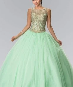 Elizabeth K - GL2207 Illusion Gilt Embroidered Ballgown