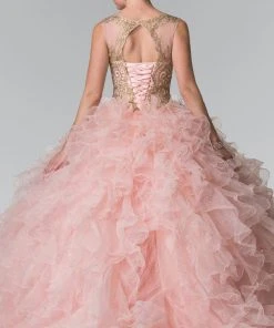 Elizabeth K - GL2208 Embellished Jewel Neck Ballgown