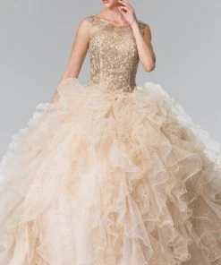 Elizabeth K - GL2208 Embellished Jewel Neck Ballgown
