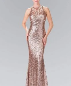 Elizabeth K - GL2217 Sequined Halter Neck Trumpet Dress 18 Elizabeth K - GL2217 Sequined Halter Neck Trumpet Dress
