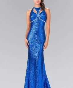 Elizabeth K - GL2217 Sequined Halter Neck Trumpet Dress 20 Elizabeth K - GL2217 Sequined Halter Neck Trumpet Dress