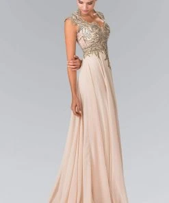 Elizabeth K - GL2229 Gilt Embroidered Bateau A-Line Gown