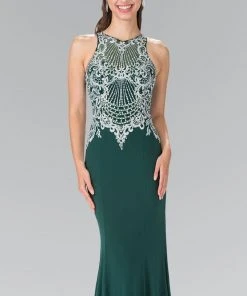 Elizabeth K - GL2232 Embellished High Neck Jersey Sheath Dress 12 Elizabeth K - GL2232 Embellished High Neck Jersey Sheath Dress