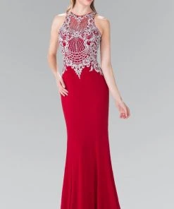 Elizabeth K - GL2232 Embellished High Neck Jersey Sheath Dress