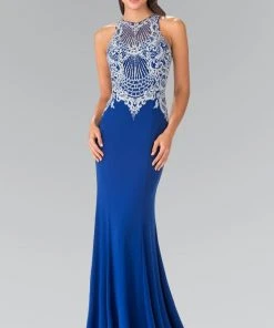 Elizabeth K - GL2232 Embellished High Neck Jersey Sheath Dress 10 Elizabeth K - GL2232 Embellished High Neck Jersey Sheath Dress