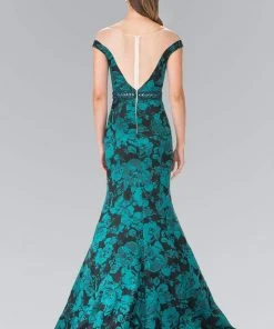 Elizabeth K - GL2245 Mock Off-Shoulder Floral Print Mermaid Gown