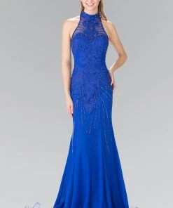Elizabeth K - GL2263 Sequined Halter Long Dress
