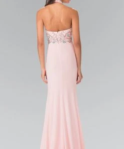 Elizabeth K - GL2279 Beaded Halter Neck Rome Jersey Sheath Dress 9 Elizabeth K - GL2279 Beaded Halter Neck Rome Jersey Sheath Dress