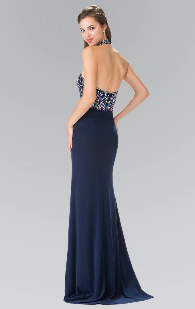 Elizabeth K - GL2279 Beaded Halter Neck Rome Jersey Sheath Dress 6 Elizabeth K - GL2279 Beaded Halter Neck Rome Jersey Sheath Dress