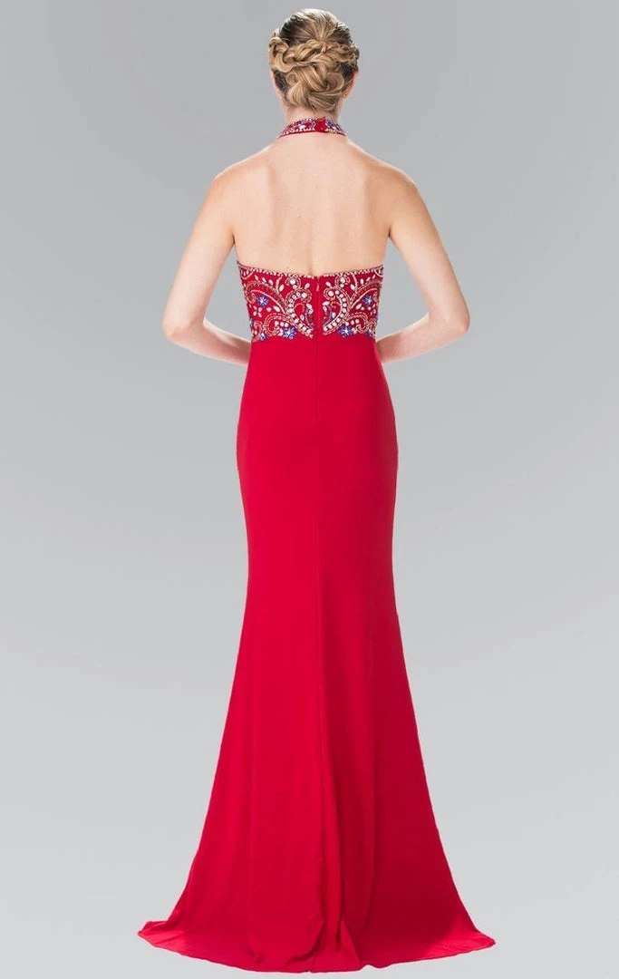 Elizabeth K - GL2279 Beaded Halter Neck Rome Jersey Sheath Dress 8 Elizabeth K - GL2279 Beaded Halter Neck Rome Jersey Sheath Dress