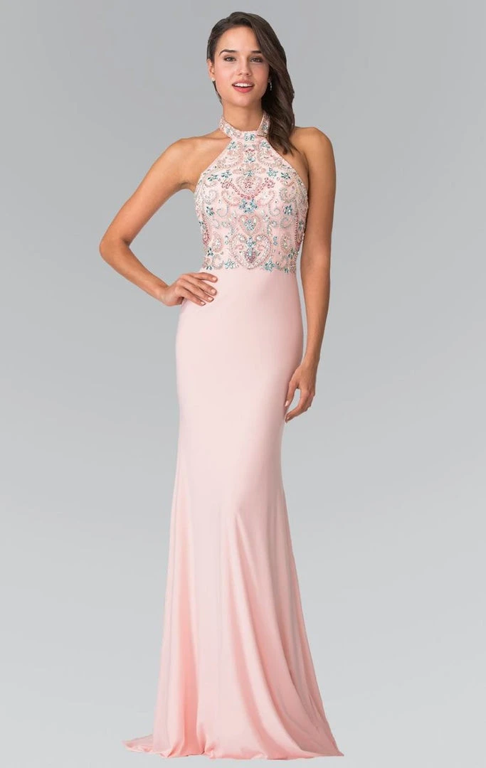 Elizabeth K - GL2279 Beaded Halter Neck Rome Jersey Sheath Dress 3 Elizabeth K - GL2279 Beaded Halter Neck Rome Jersey Sheath Dress