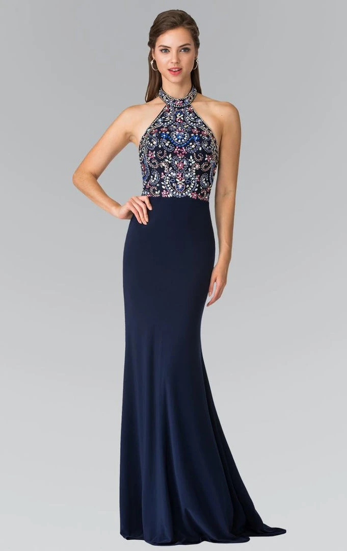 Elizabeth K - GL2279 Beaded Halter Neck Rome Jersey Sheath Dress 5 Elizabeth K - GL2279 Beaded Halter Neck Rome Jersey Sheath Dress