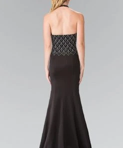 Elizabeth K - GL2285 Beaded Halter Trumpet Dress Long Dresses