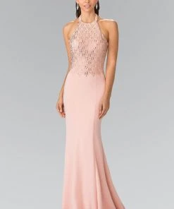 Elizabeth K - GL2285 Beaded Halter Trumpet Dress Long Dresses