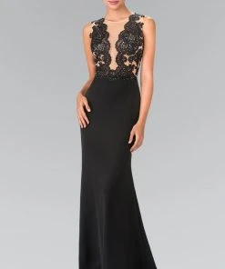 Elizabeth K - GL2286 Laced Illusion High Neck Jersey Trumpet Dress 10 Elizabeth K - GL2286 Laced Illusion High Neck Jersey Trumpet Dress