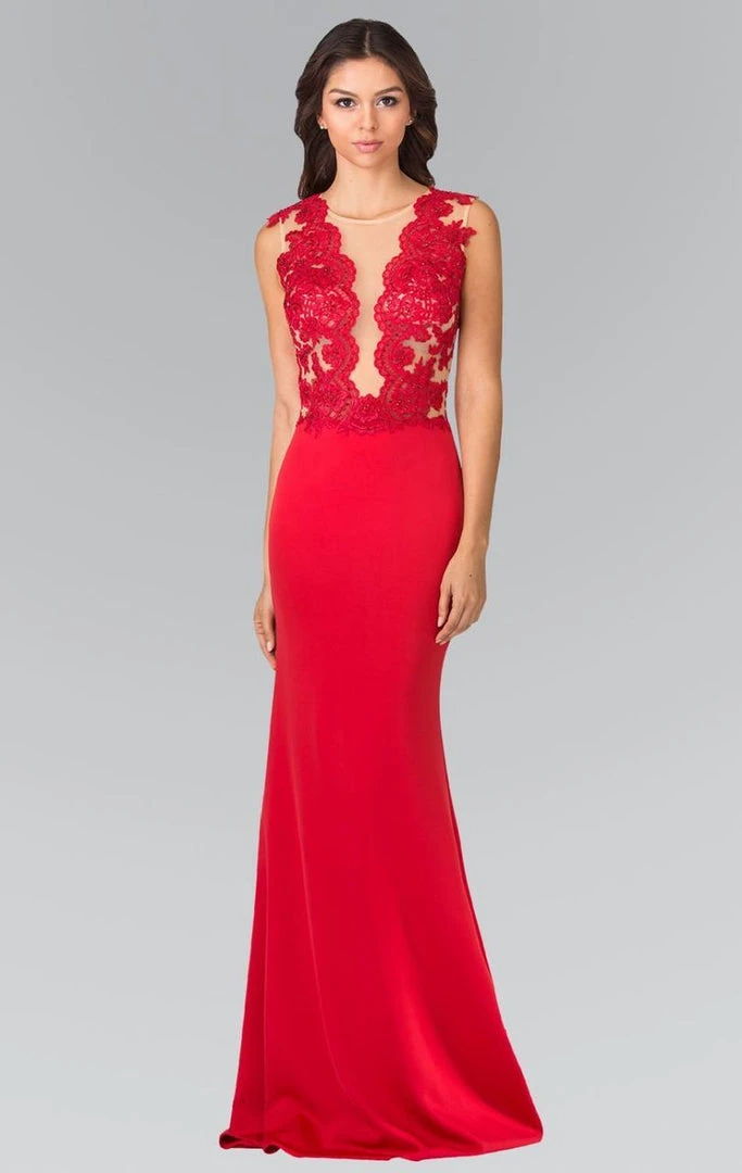 Elizabeth K - GL2286 Laced Illusion High Neck Jersey Trumpet Dress 3 Elizabeth K - GL2286 Laced Illusion High Neck Jersey Trumpet Dress