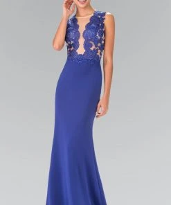 Elizabeth K - GL2286 Laced Illusion High Neck Jersey Trumpet Dress 12 Elizabeth K - GL2286 Laced Illusion High Neck Jersey Trumpet Dress