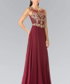 Elizabeth K - GL2316 Embroidered Scoop Neck Chiffon Dress