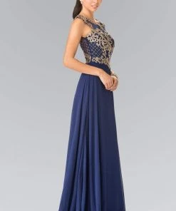 Elizabeth K - GL2316 Embroidered Scoop Neck Chiffon Dress