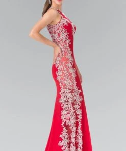 Elizabeth K - GL2320 Laced Illusion High Neck Rome Jersey Dress 9 Elizabeth K - GL2320 Laced Illusion High Neck Rome Jersey Dress