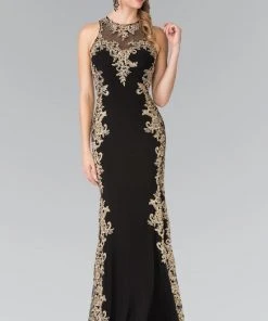 Elizabeth K - GL2320 Laced Illusion High Neck Rome Jersey Dress