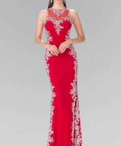 Elizabeth K - GL2320 Laced Illusion High Neck Rome Jersey Dress 8 Elizabeth K - GL2320 Laced Illusion High Neck Rome Jersey Dress