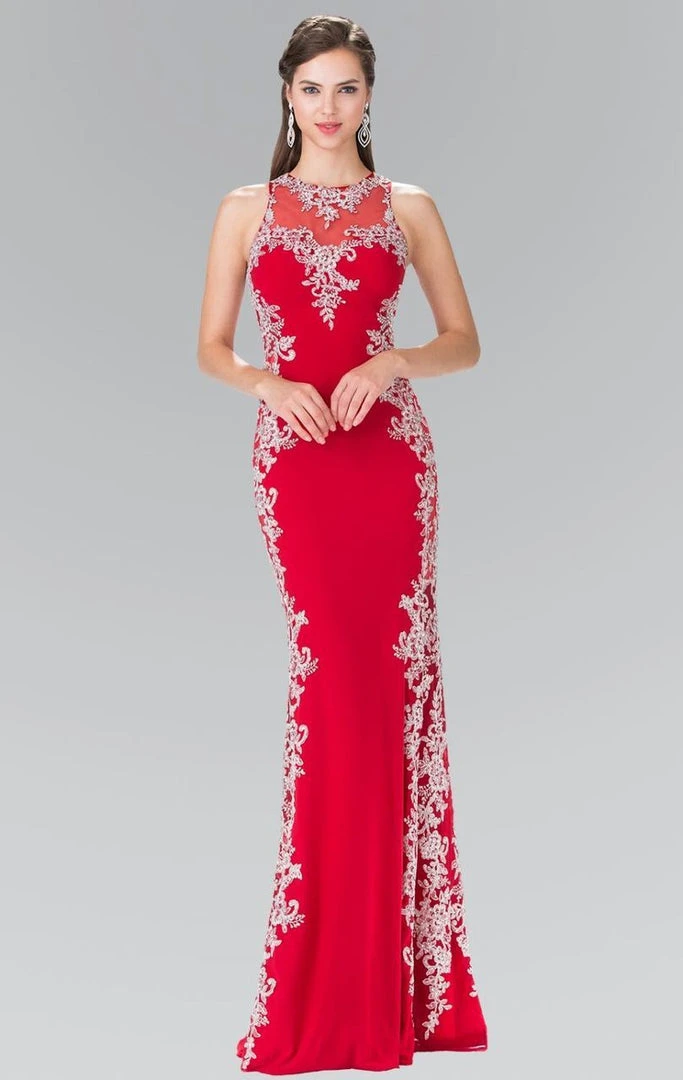 Elizabeth K - GL2320 Laced Illusion High Neck Rome Jersey Dress 5 Elizabeth K - GL2320 Laced Illusion High Neck Rome Jersey Dress