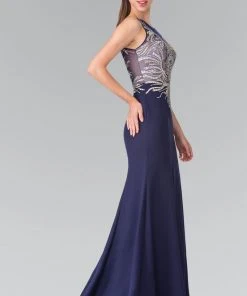 Elizabeth K - GL2323 Embellished Scoop Neck Rome Trumpet Dress