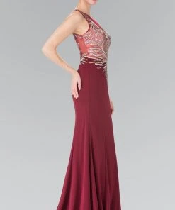 Elizabeth K - GL2323 Embellished Scoop Neck Rome Trumpet Dress