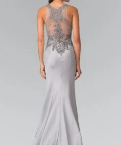 Elizabeth K - GL2325 Embellished High Neck Jersey Trumpet Dress