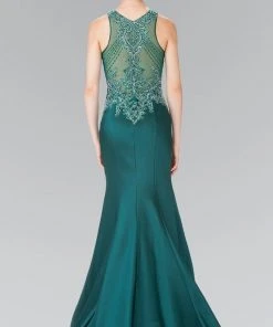 Elizabeth K - GL2325 Embellished High Neck Jersey Trumpet Dress