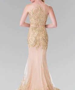 Elizabeth K - GL2338 Embellished Illusion Bateau Jersey Trumpet Dress