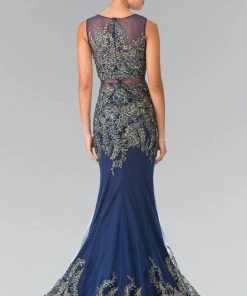 Elizabeth K - GL2338 Embellished Illusion Bateau Jersey Trumpet Dress