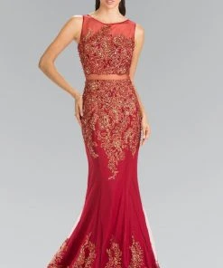 Elizabeth K - GL2338 Embellished Illusion Bateau Jersey Trumpet Dress