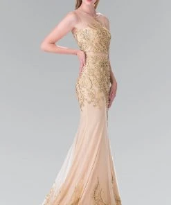 Elizabeth K - GL2338 Embellished Illusion Bateau Jersey Trumpet Dress