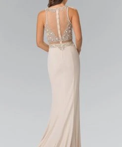 Elizabeth K - GL2342 Bead Embellished Illusion Sweetheart Dress