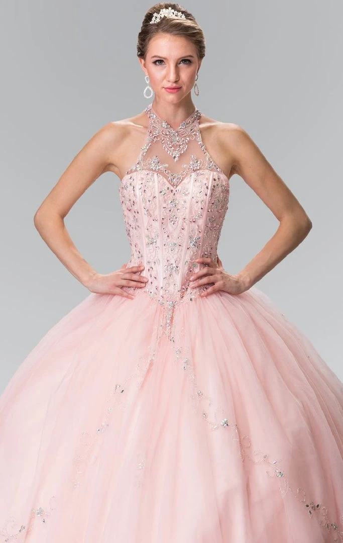 Elizabeth K - GL2348 Bead Embellished Halter Neck Tulle Ballgown 8 Elizabeth K - GL2348 Bead Embellished Halter Neck Tulle Ballgown