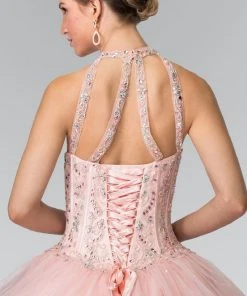 Elizabeth K - GL2348 Bead Embellished Halter Neck Tulle Ballgown 17 Elizabeth K - GL2348 Bead Embellished Halter Neck Tulle Ballgown