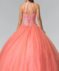 Elizabeth K - GL2348 Bead Embellished Halter Neck Tulle Ballgown 19 Elizabeth K - GL2348 Bead Embellished Halter Neck Tulle Ballgown