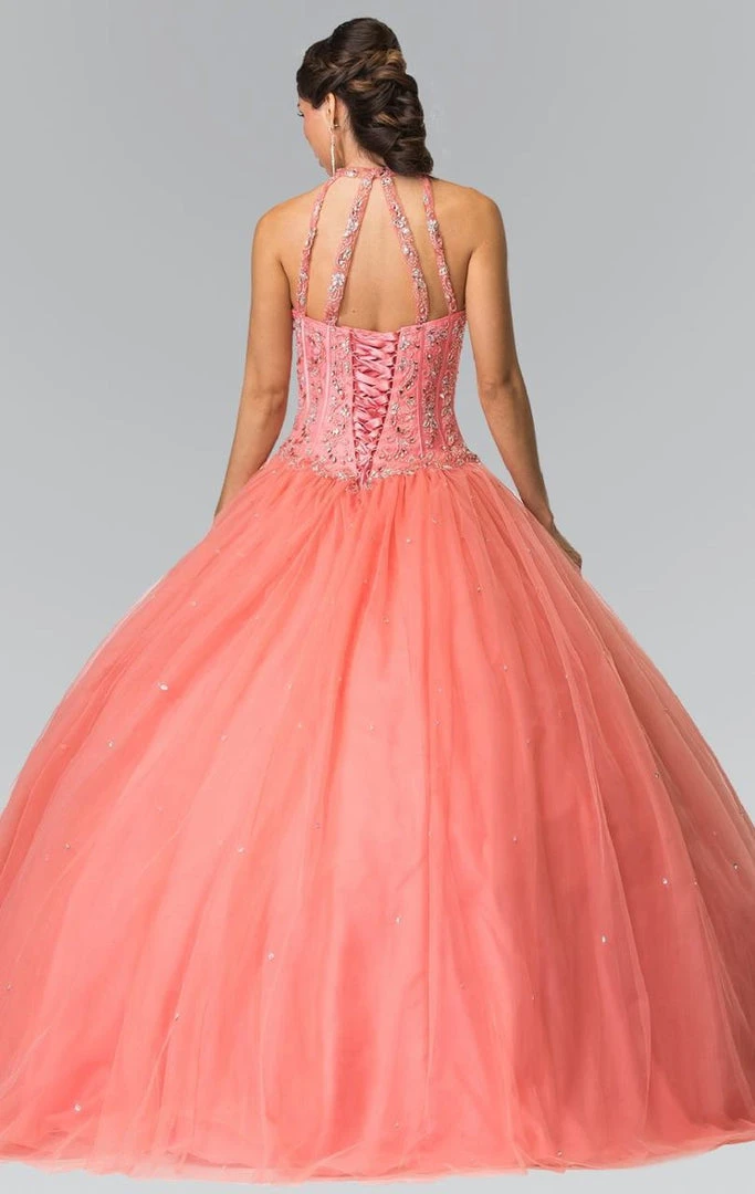 Elizabeth K - GL2348 Bead Embellished Halter Neck Tulle Ballgown 11 Elizabeth K - GL2348 Bead Embellished Halter Neck Tulle Ballgown