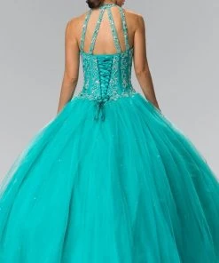 Elizabeth K - GL2348 Bead Embellished Halter Neck Tulle Ballgown 12 Elizabeth K - GL2348 Bead Embellished Halter Neck Tulle Ballgown