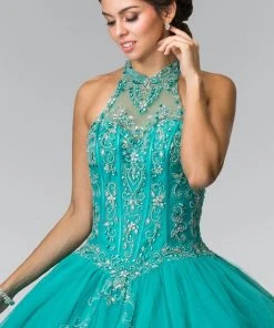 Elizabeth K - GL2348 Bead Embellished Halter Neck Tulle Ballgown 13 Elizabeth K - GL2348 Bead Embellished Halter Neck Tulle Ballgown