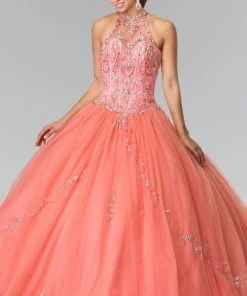 Elizabeth K - GL2348 Bead Embellished Halter Neck Tulle Ballgown 18 Elizabeth K - GL2348 Bead Embellished Halter Neck Tulle Ballgown