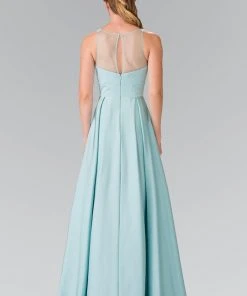 Elizabeth K - GL2365 Sleek Scoop Neck Long A-line Dress