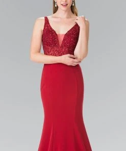 Elizabeth K - GL2372 Embellished V Neck Mermaid Gown
