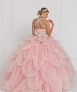 Elizabeth K - GL2430 Illusion High Halter Cascading Petal Tulle Ballgown 6 Elizabeth K - GL2430 Illusion High Halter Cascading Petal Tulle Ballgown